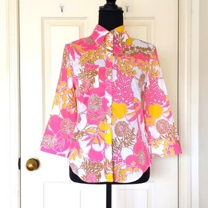 NWOT Express Design Studio 100% Cotton 3/4 Sleeve Color Floral Button Down Shirt